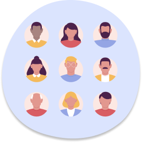 Ilustração de perfil de pessoas com informações e status